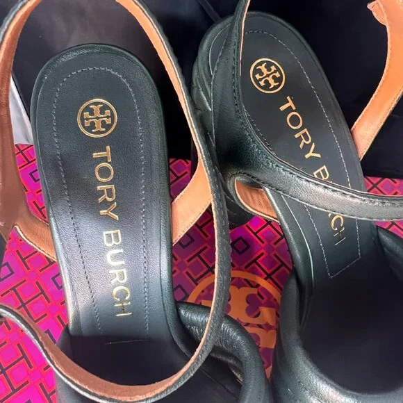 TORY BURCH Kira Quilted Block Heel Dark Seaweed Sandals size 8.5 - Picture 11 of 11